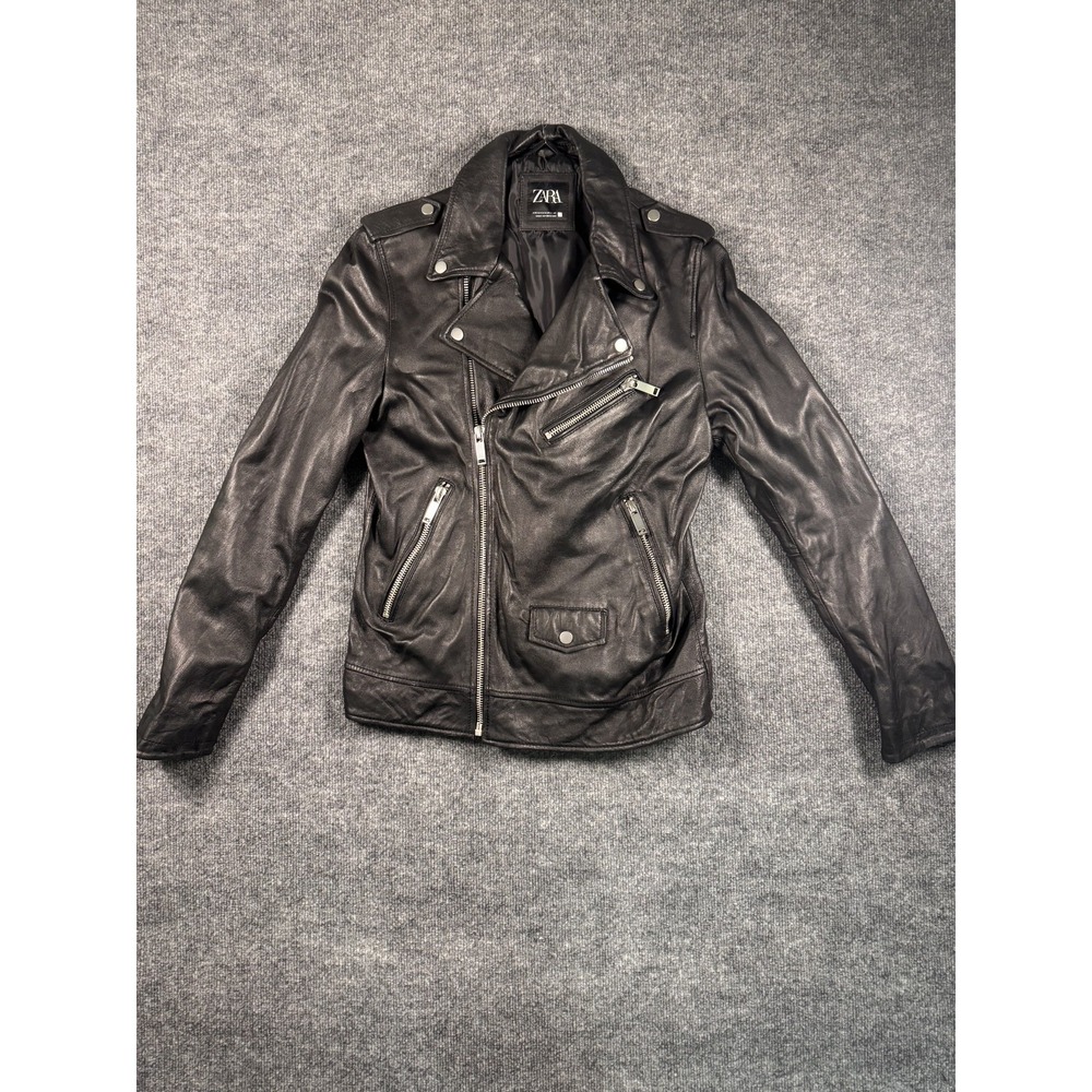 Zara Trafaluc 100% Sheep Leather L Moto Jacket Black Cropped Biker Lambskin